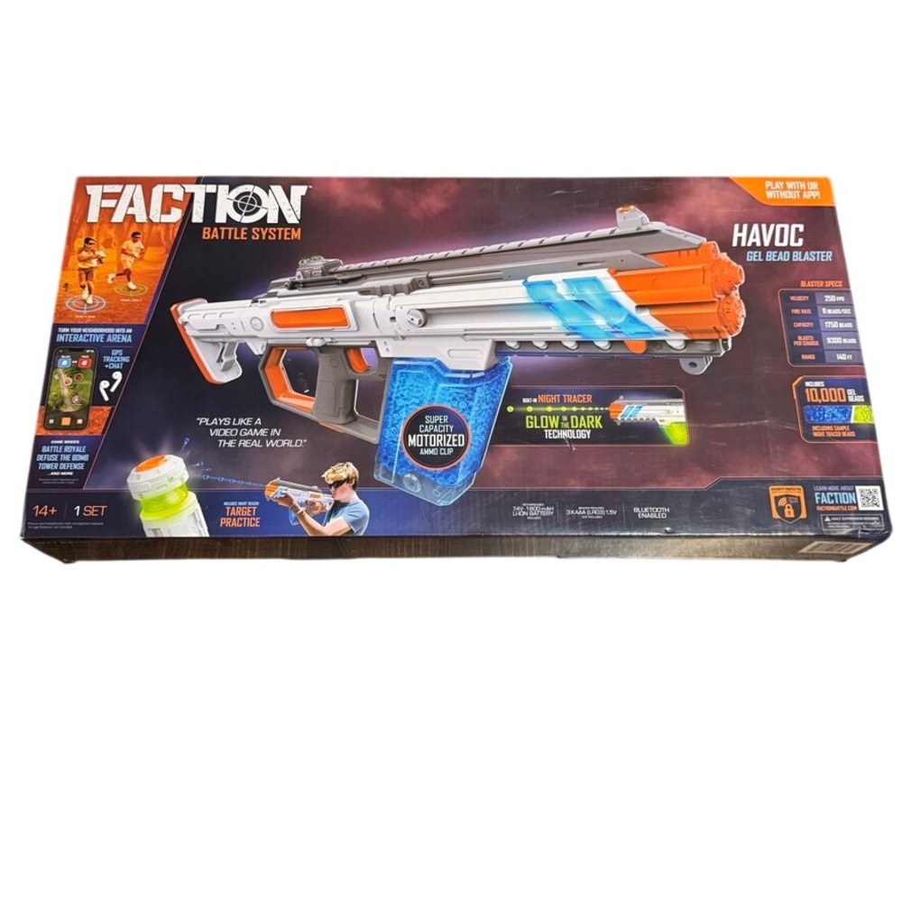 NIB Faction Battle System Havoc Gel Bead Blaster Glow In The Dark + Ammo Sealed